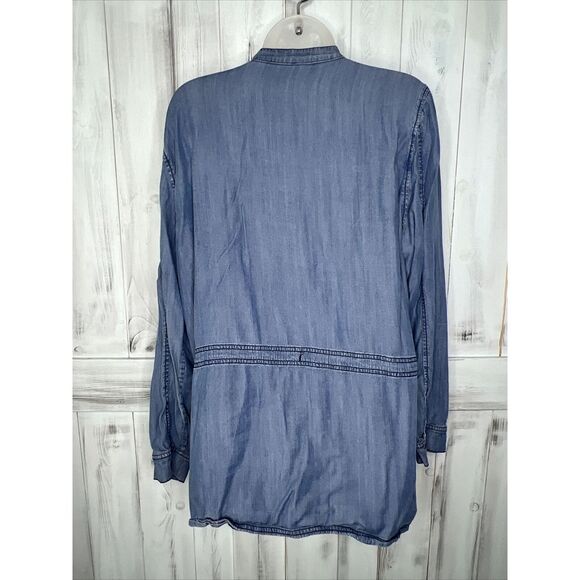SUNDAY BLUE CHAMBRAY LYOCELL CINCH WAIST FULL ZIP LIGHTWEIGHT UTILITY JACKET XL - Picture 5 of 15